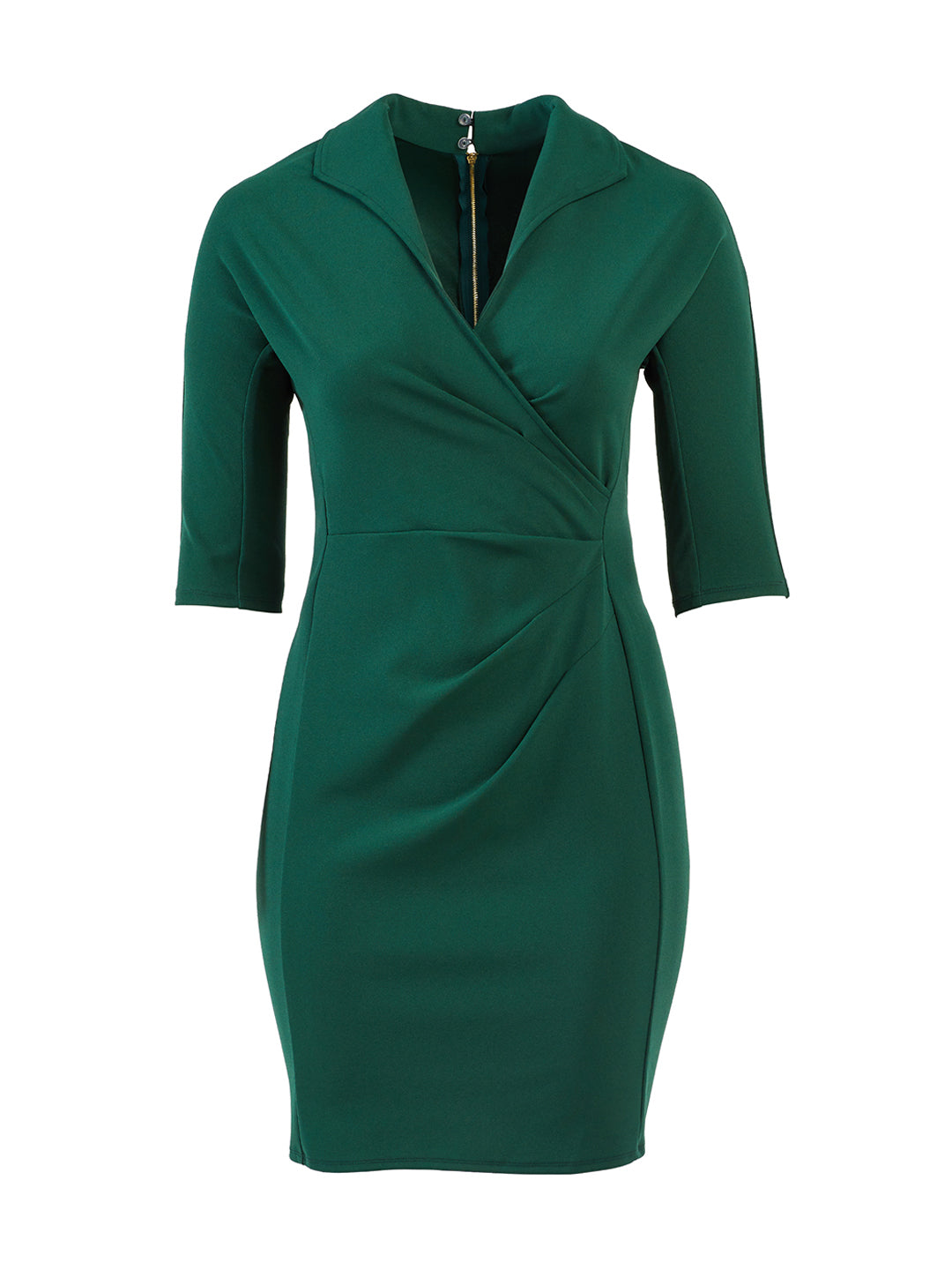 Emerald Green Collared Side Ruched ...